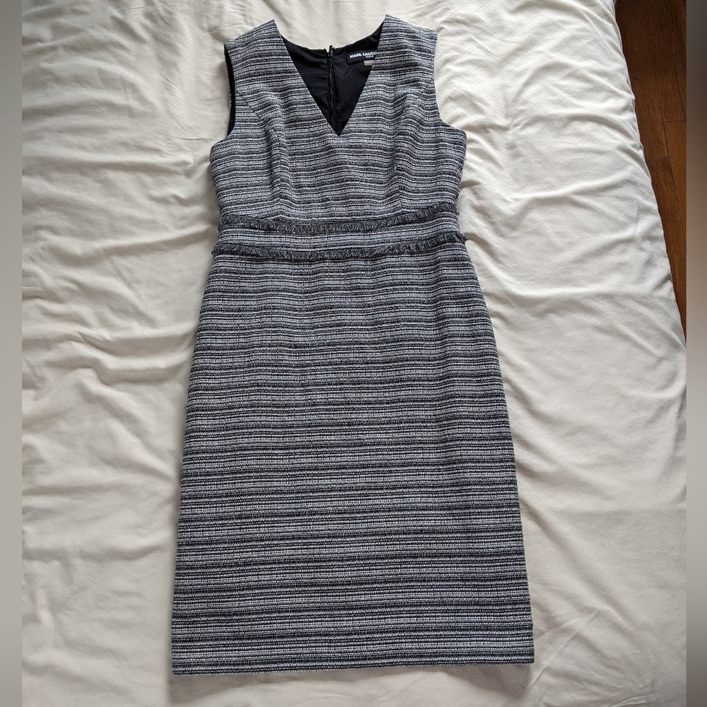Karl Lagerfeld Paris Women's Sleeveless Tweed Dress Black/white, size 2